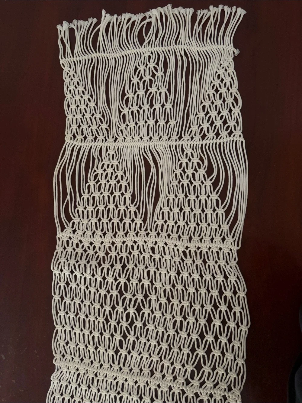 Handmade Macramé Table Runner Boho Cotton Fringe Natural Ivory Knotted Decor